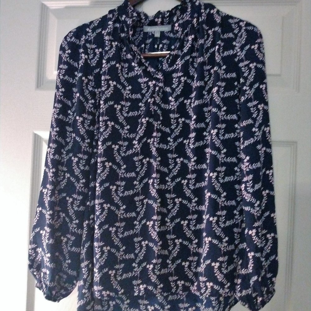 Daniel Rainn navy blue blouse with ruffled collar